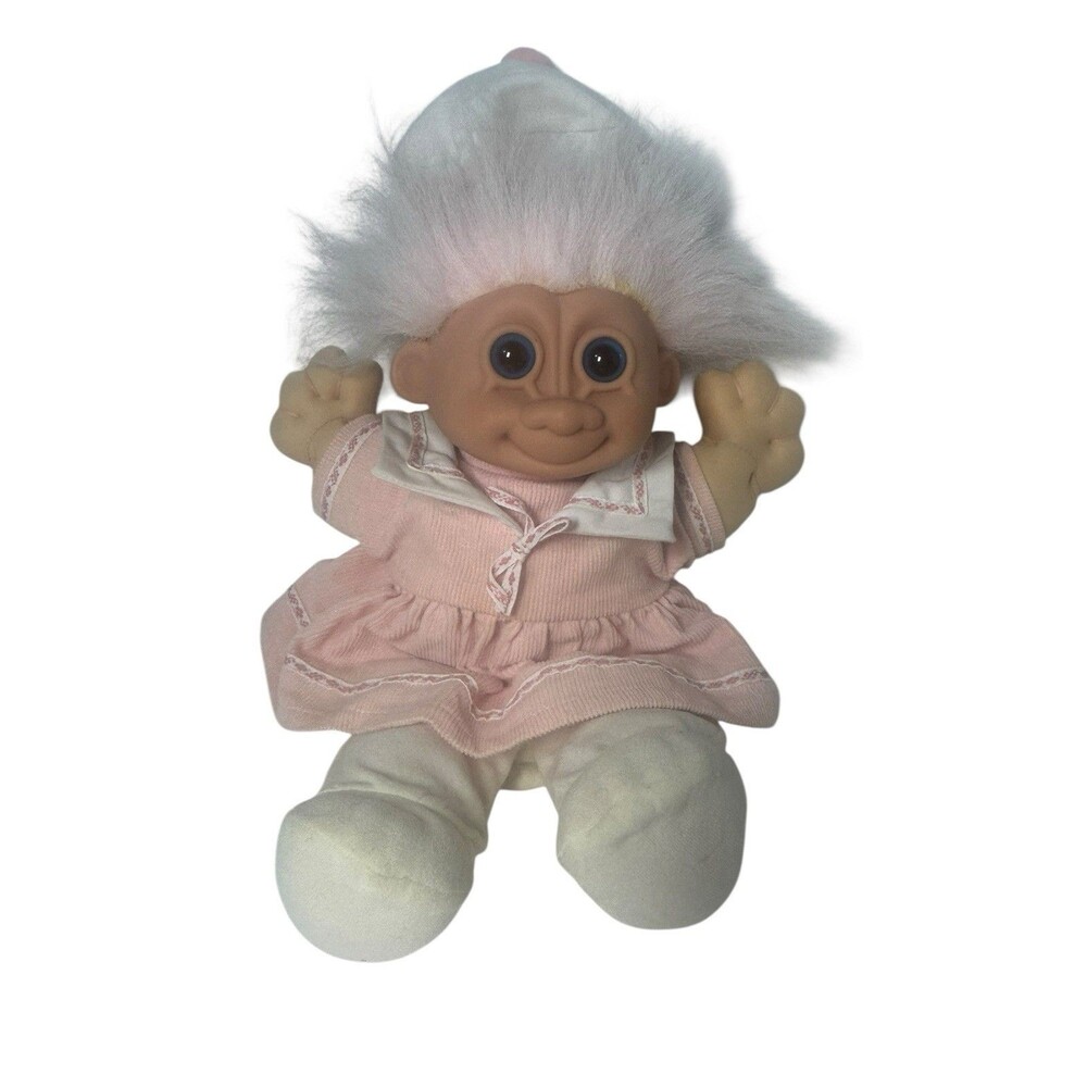 VINTAGE 12 INCH RUSS TROLL DAISY PLUSH DOLL GIRL BLUE EYES PINK SAILOR DRESS